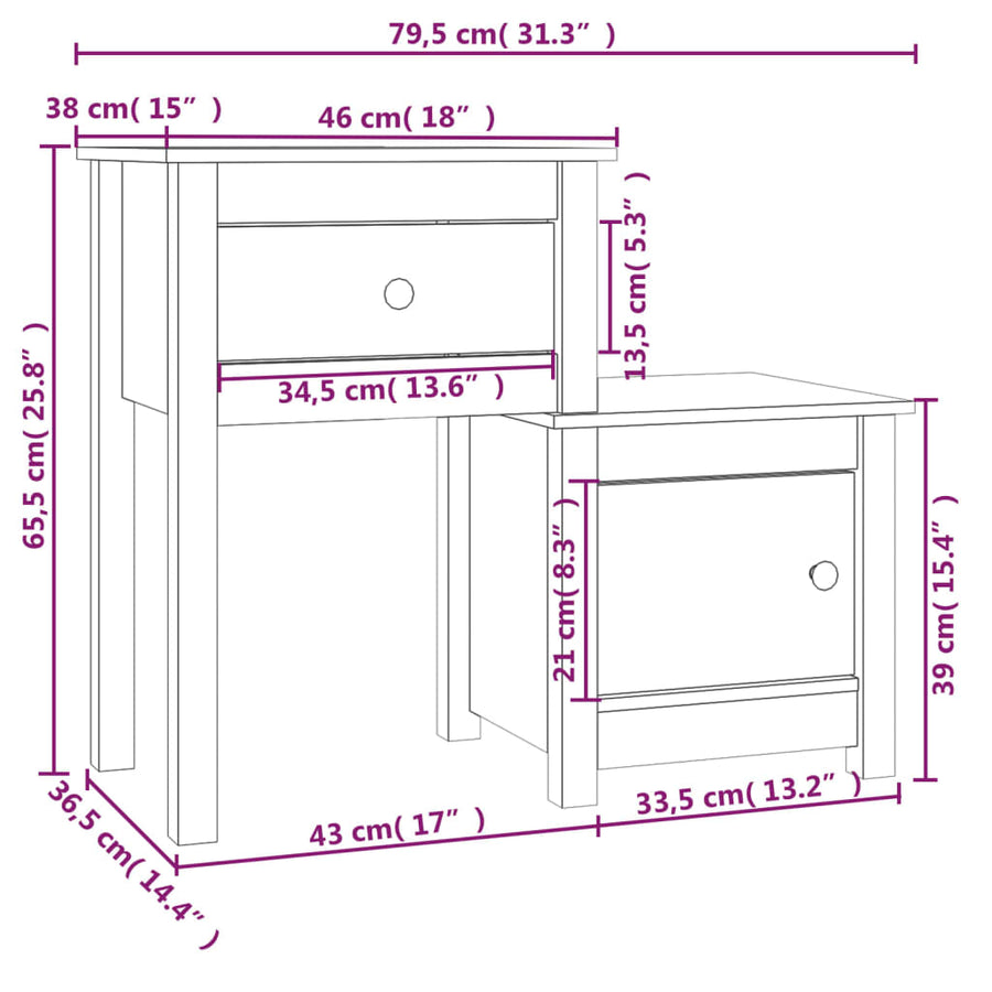 Nachtkastjes 2 St 79,5X38X65,5 Cm Massief Grenenhout