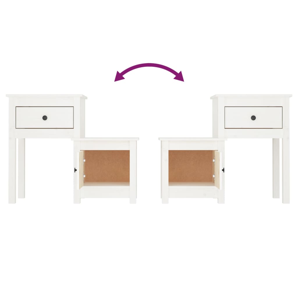 Nachtkastjes 2 St 79,5X38X65,5 Cm Massief Grenenhout Wit
