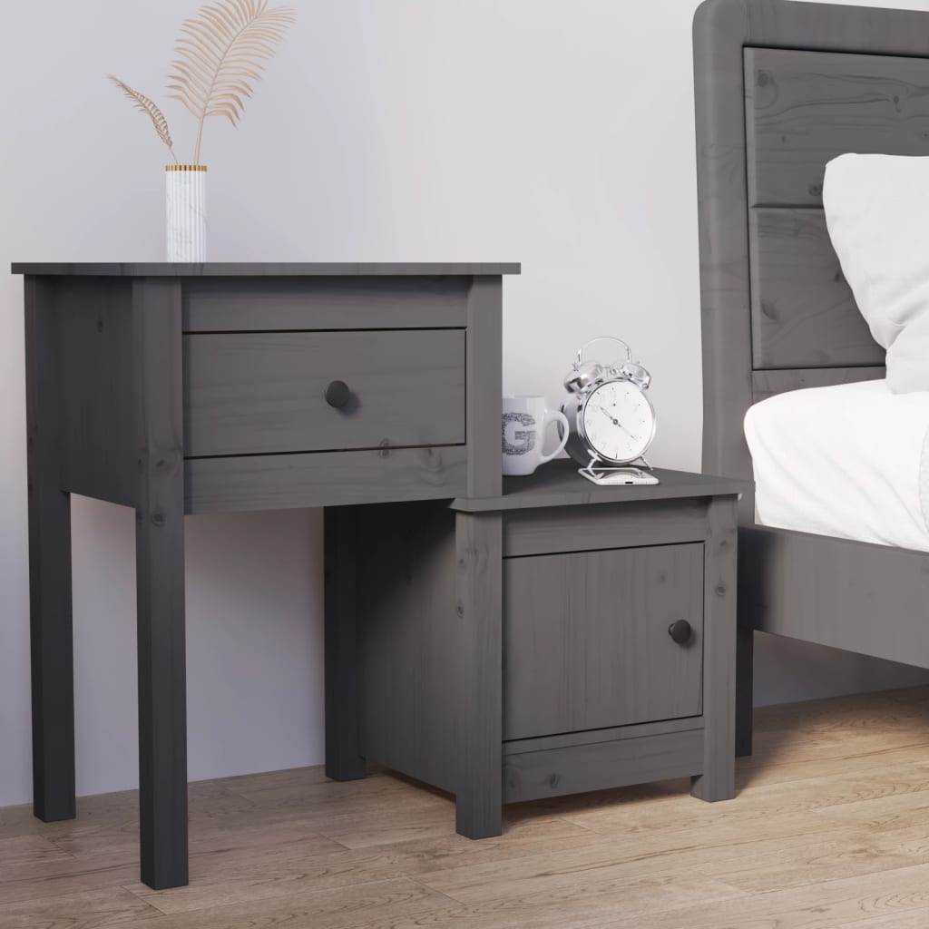 Nachtkastje 79,5X38X65,5 Cm Massief Grenenhout Grijs