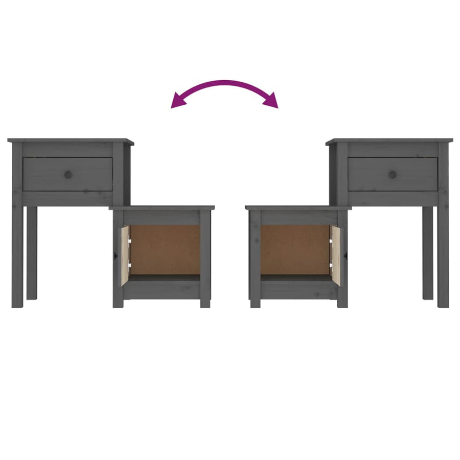 Nachtkastjes 2 St 79,5X38X65,5 Cm Massief Grenenhout Grijs