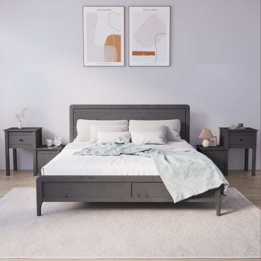 Nachtkastjes 2 St 79,5X38X65,5 Cm Massief Grenenhout Grijs