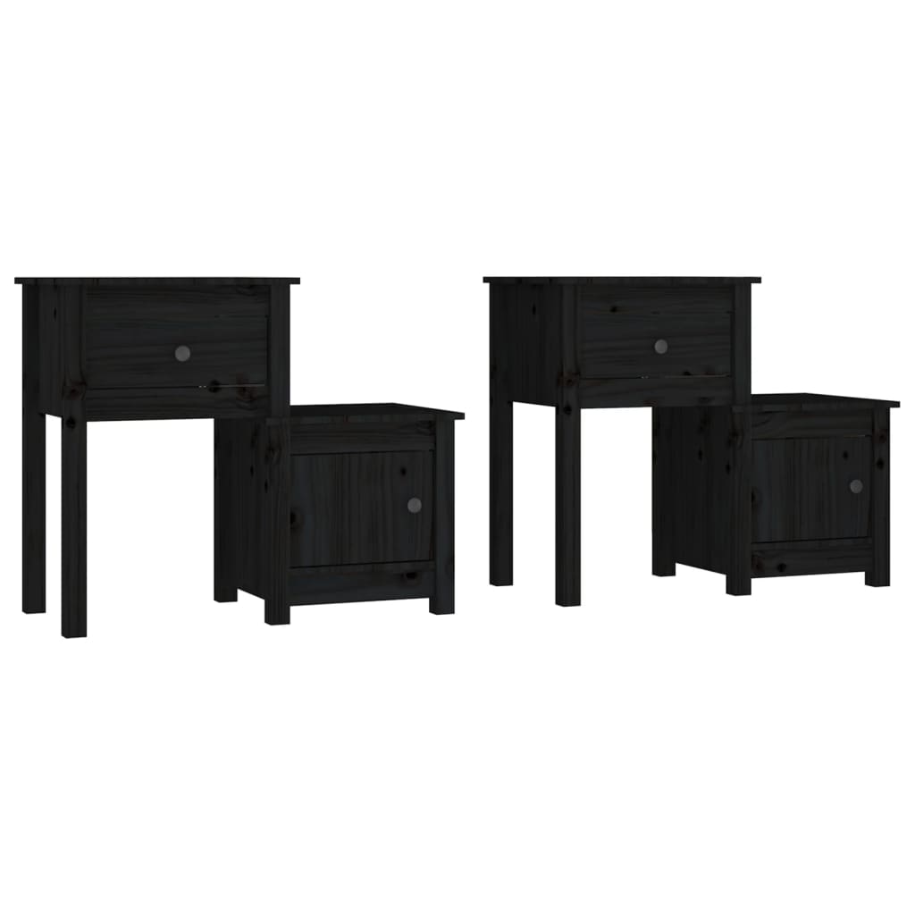 Nachtkastjes 2 St 79,5X38X65,5 Cm Massief Grenenhout Zwart
