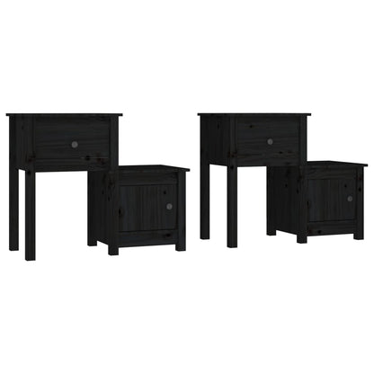 Nachtkastjes 2 St 79,5X38X65,5 Cm Massief Grenenhout Zwart