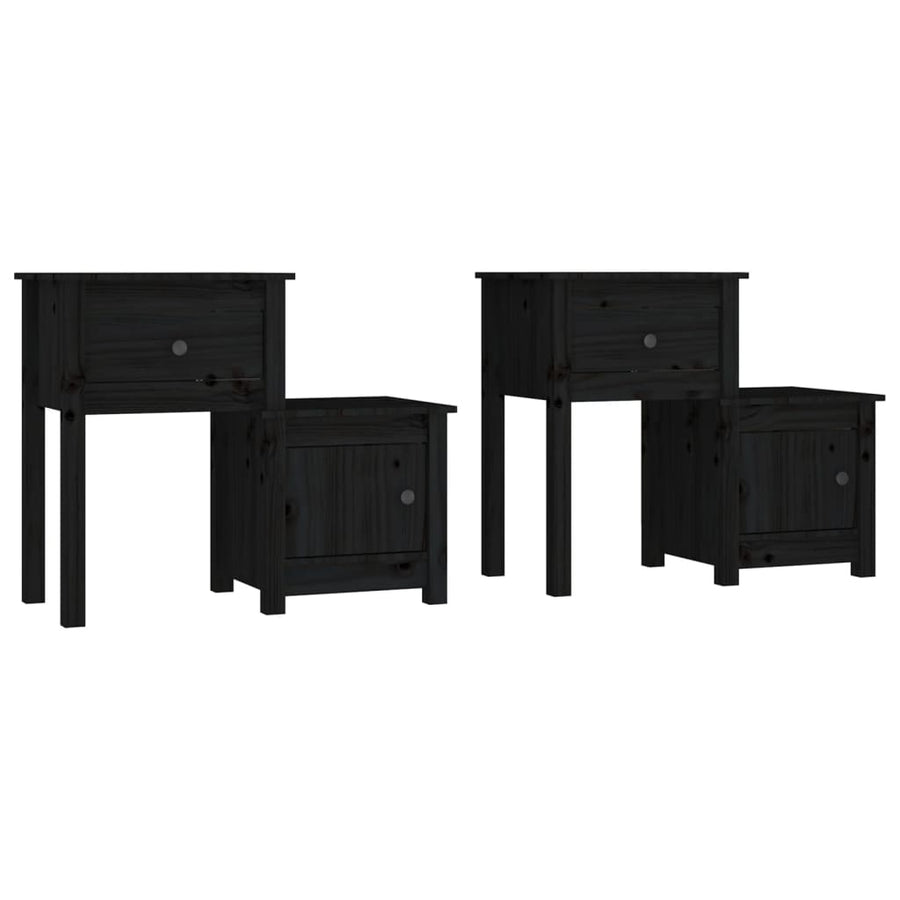 Nachtkastjes 2 St 79,5X38X65,5 Cm Massief Grenenhout Zwart