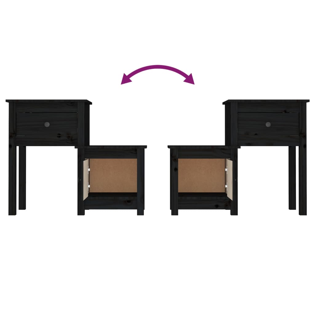 Nachtkastjes 2 St 79,5X38X65,5 Cm Massief Grenenhout Zwart
