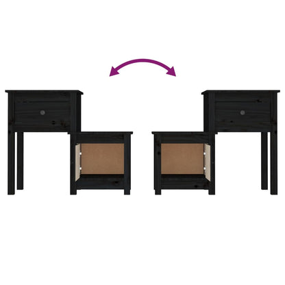 Nachtkastjes 2 St 79,5X38X65,5 Cm Massief Grenenhout Zwart