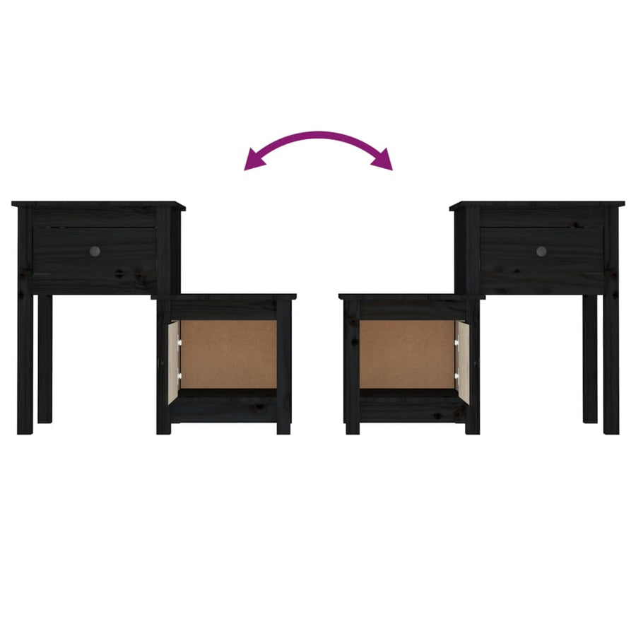 Nachtkastjes 2 St 79,5X38X65,5 Cm Massief Grenenhout Zwart