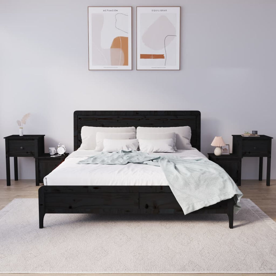 Nachtkastjes 2 St 79,5X38X65,5 Cm Massief Grenenhout Zwart