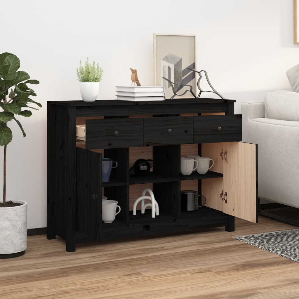 Dressoir 100X35X74,5 Cm Massief Grenenhout Zwart