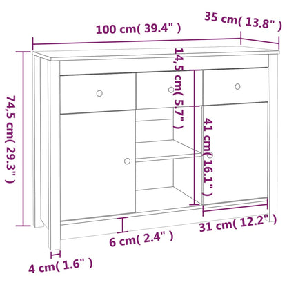 Dressoir 100X35X74,5 Cm Massief Grenenhout Zwart