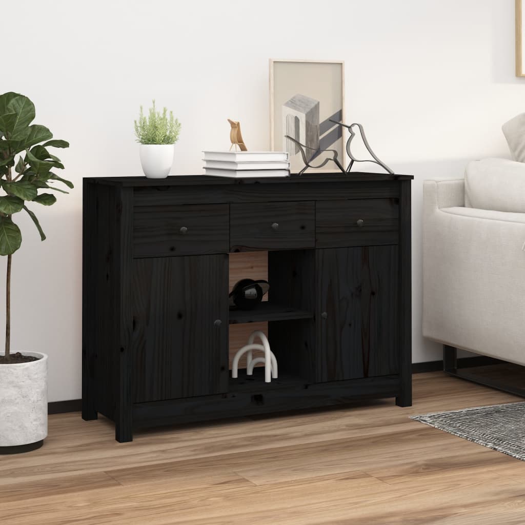 Dressoir 100X35X74,5 Cm Massief Grenenhout Zwart