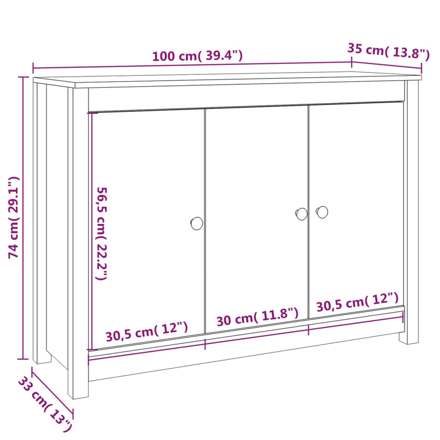Dressoir 100X35X74 Cm Massief Grenenhout Grijs