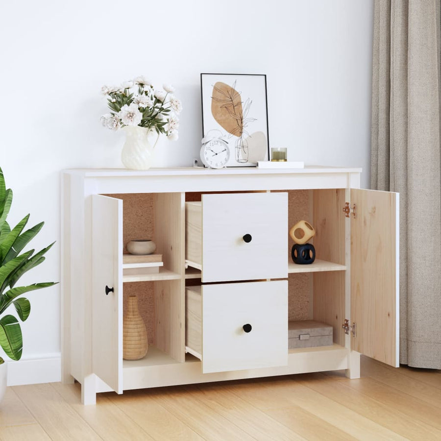 Dressoir 100X35X74 Cm Massief Grenenhout Wit