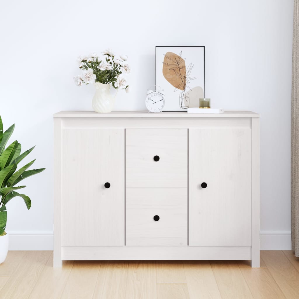 Dressoir 100X35X74 Cm Massief Grenenhout Wit
