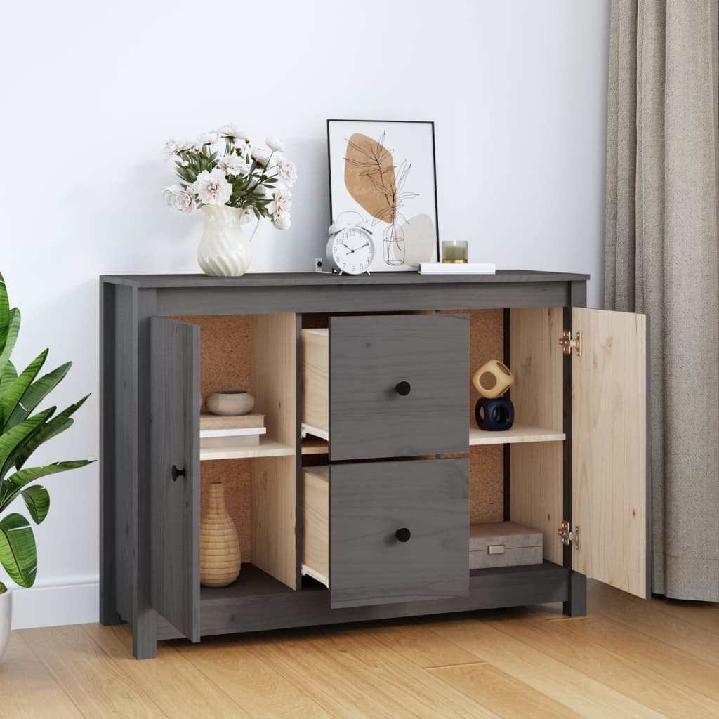 Dressoir 100X35X74 Cm Massief Grenenhout Grijs