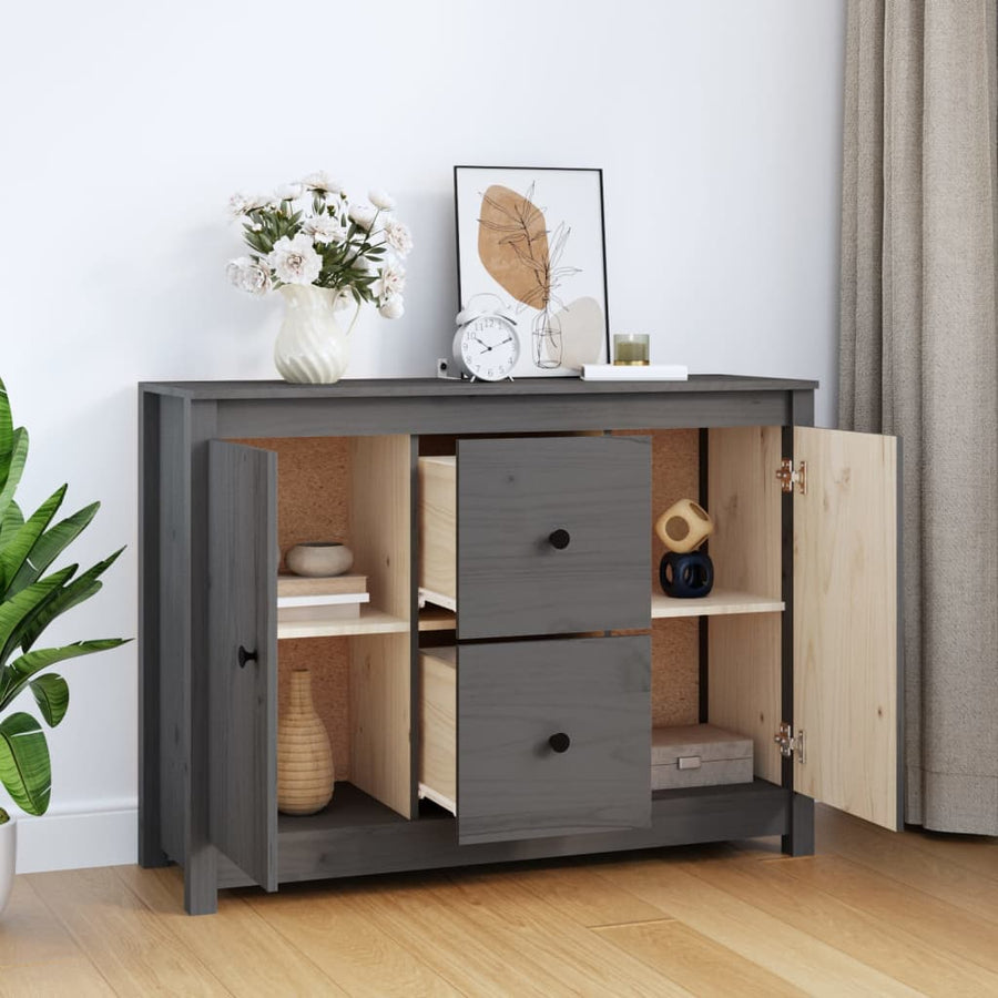 Dressoir 100X35X74 Cm Massief Grenenhout Grijs