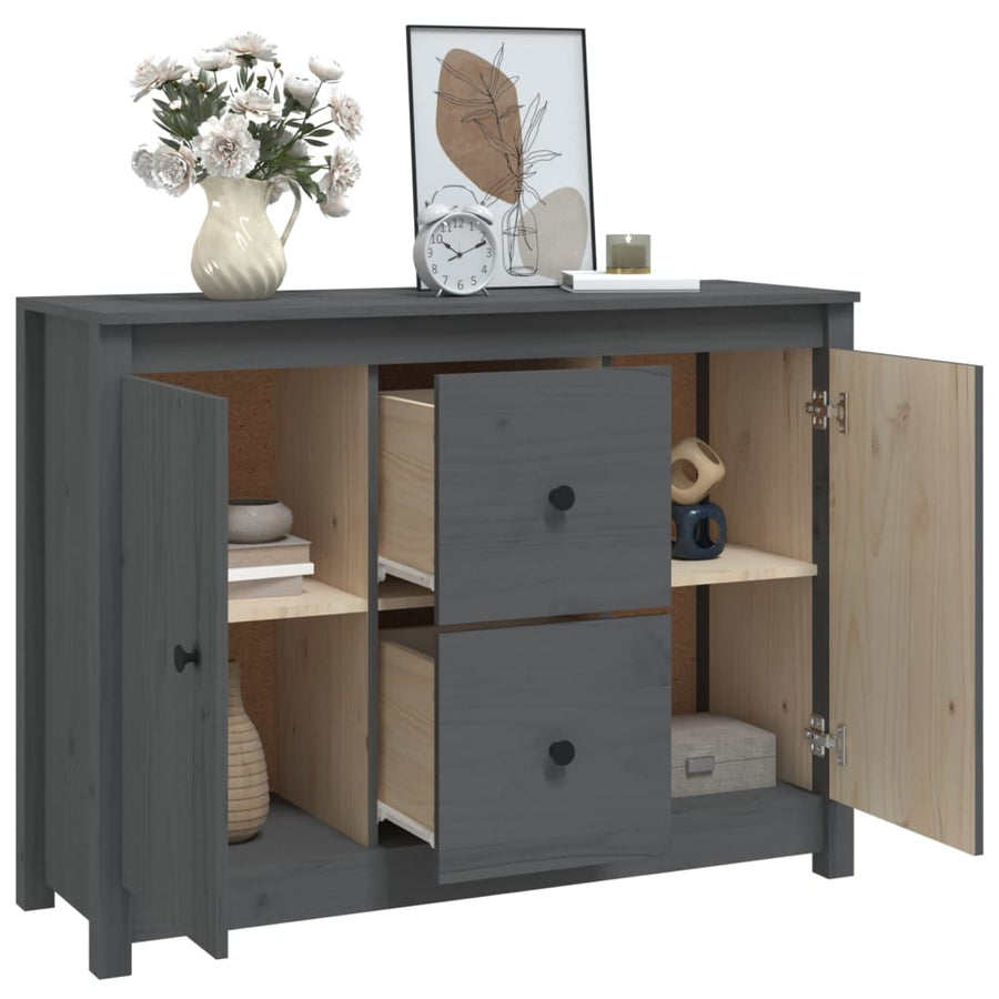 Dressoir 100X35X74 Cm Massief Grenenhout Grijs