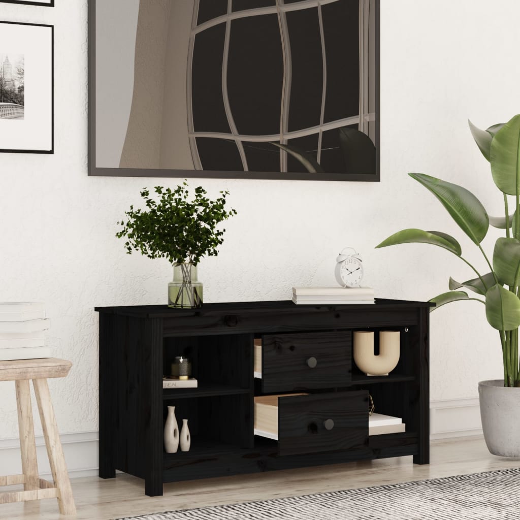 Tv-Meubel 03X36,5X52 Cm Massief Grenenhout Zwart