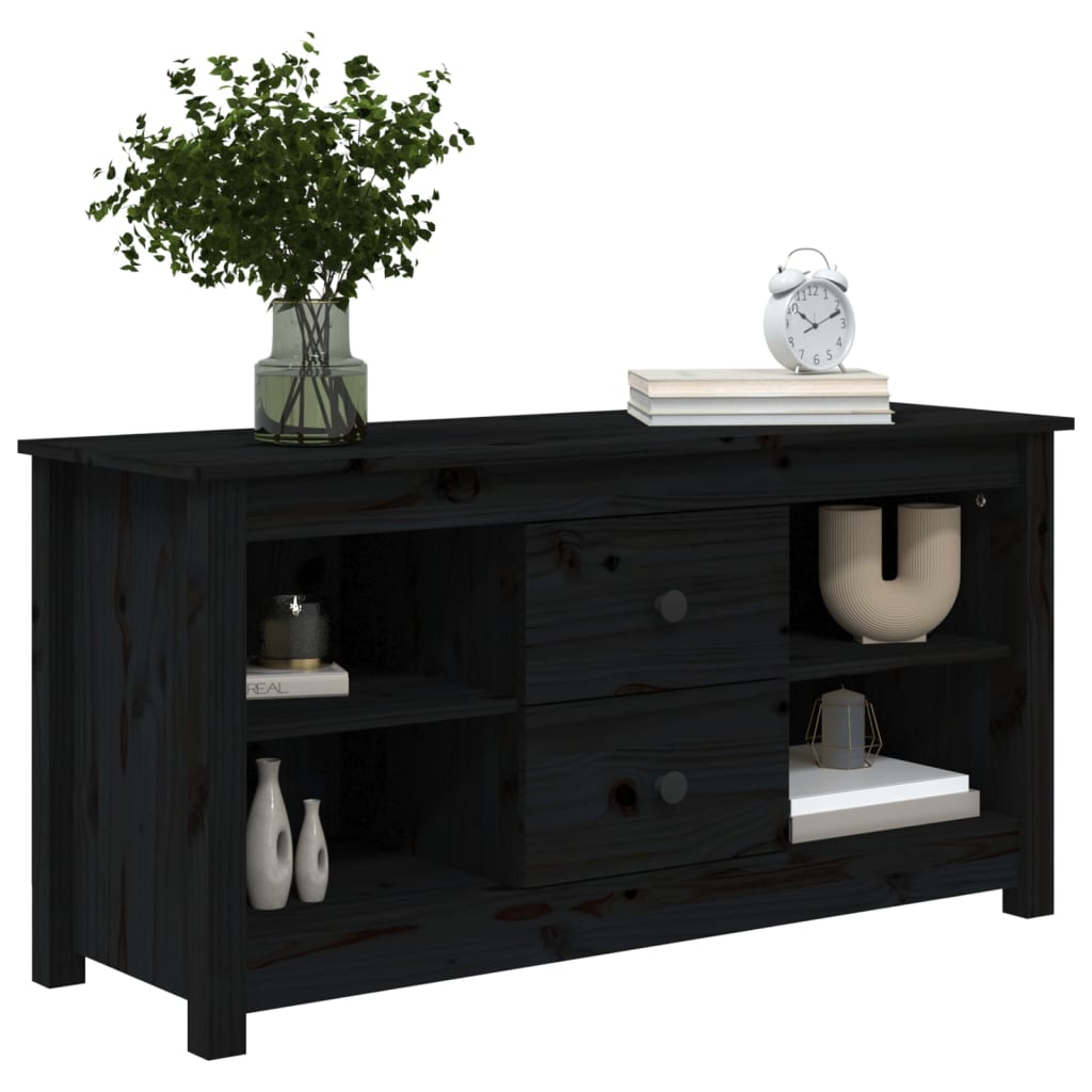 Tv-Meubel 03X36,5X52 Cm Massief Grenenhout Zwart