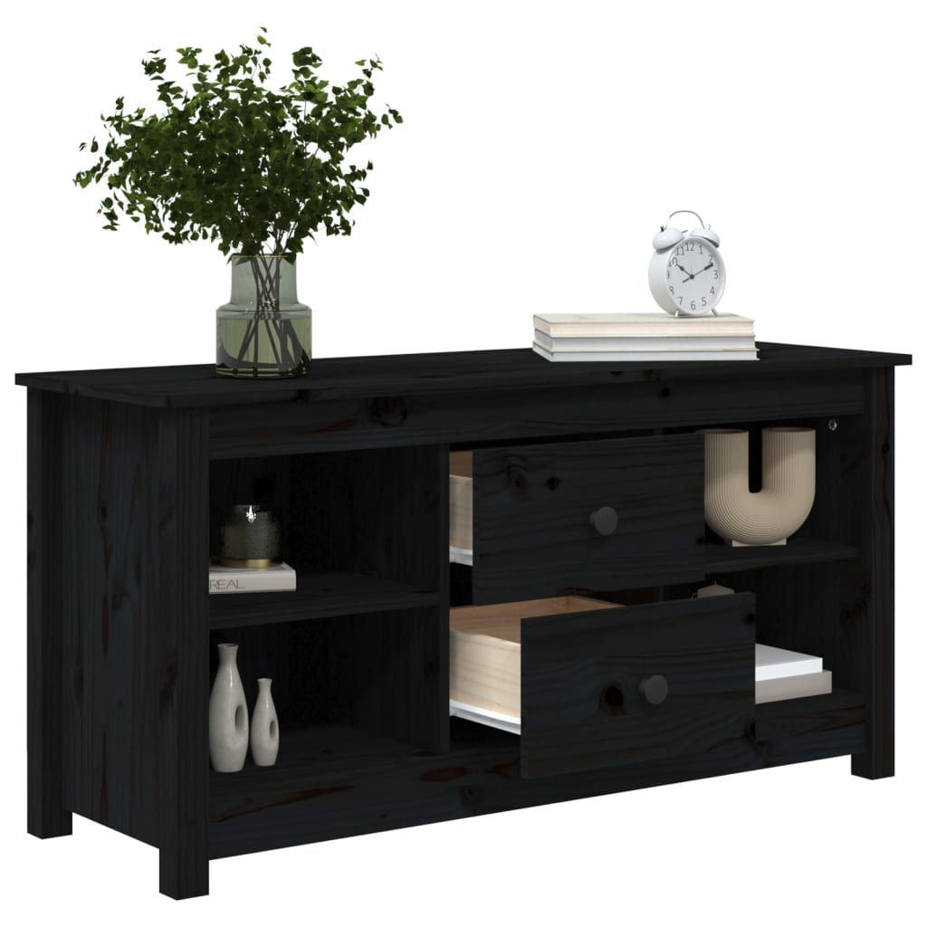 Tv-Meubel 03X36,5X52 Cm Massief Grenenhout Zwart