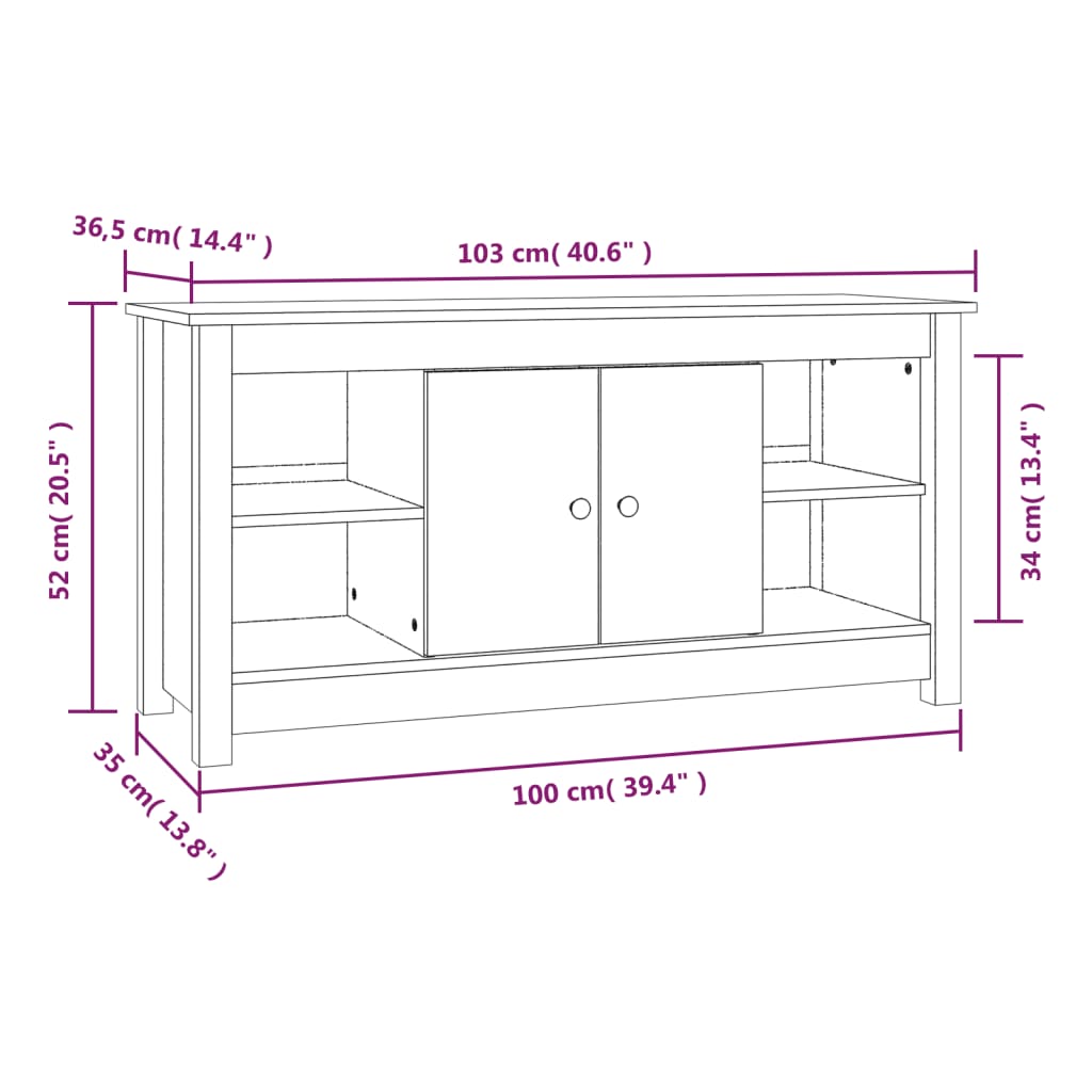 Tv-Meubel 03X36,5X52 Cm Massief Grenenhout Grijs