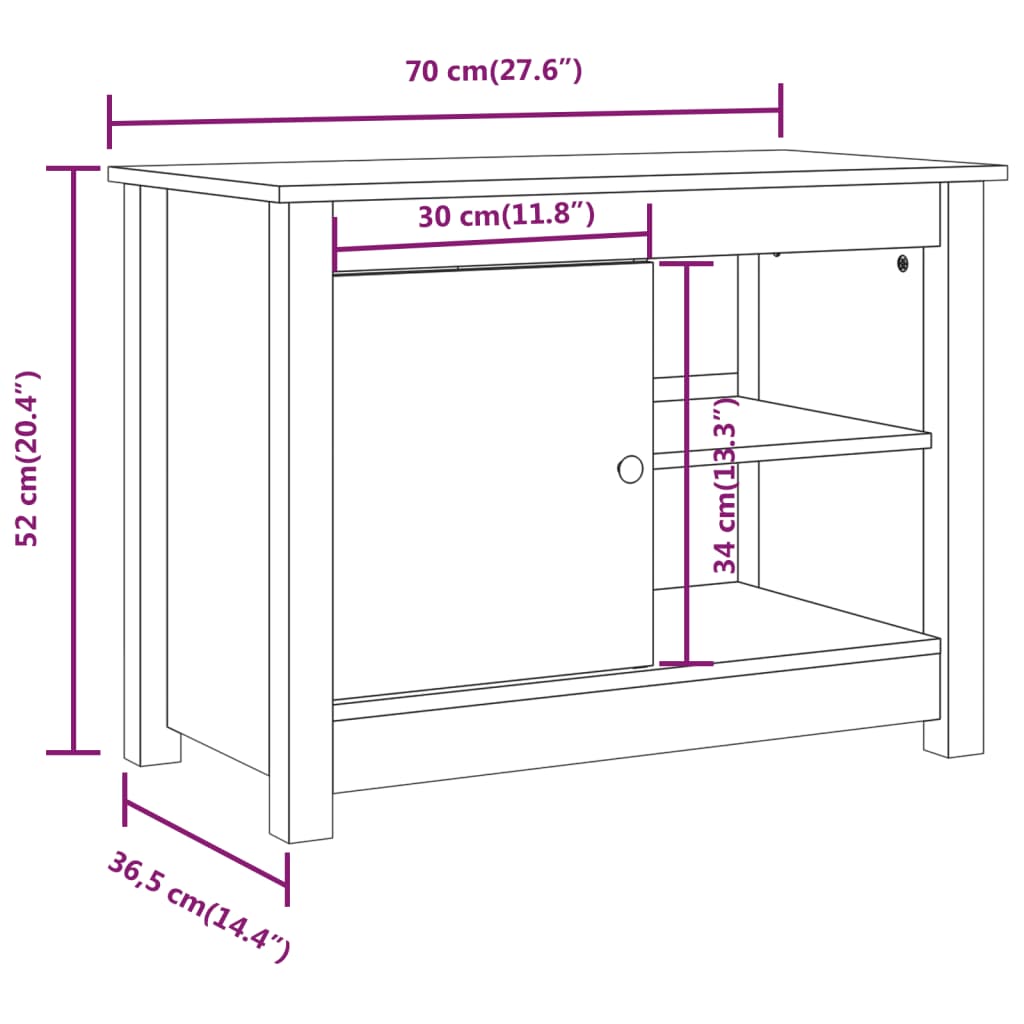 Tv-Meubel 70X36,5X52 Cm Massief Grenenhout Wit