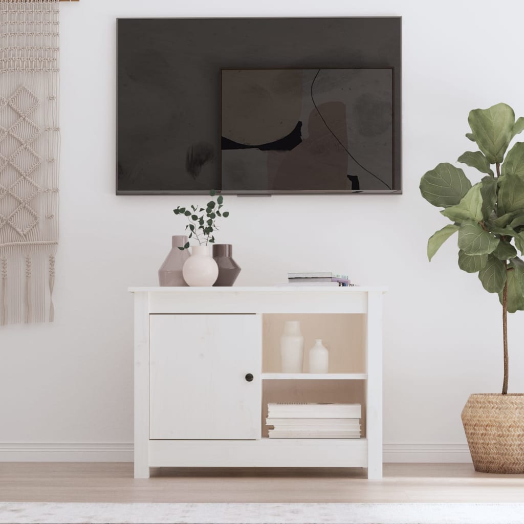 Tv-Meubel 70X36,5X52 Cm Massief Grenenhout Wit