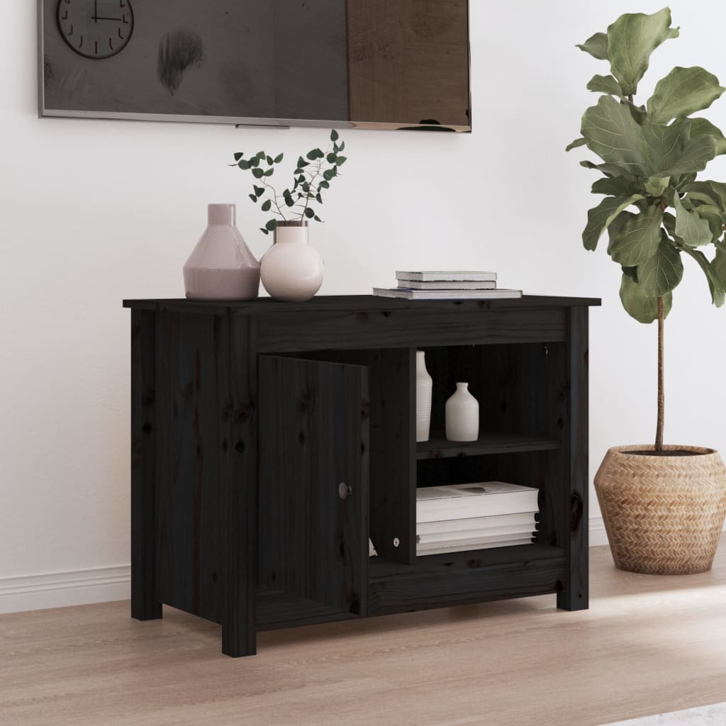 Tv-Meubel 70X36,5X52 Cm Massief Grenenhout Zwart