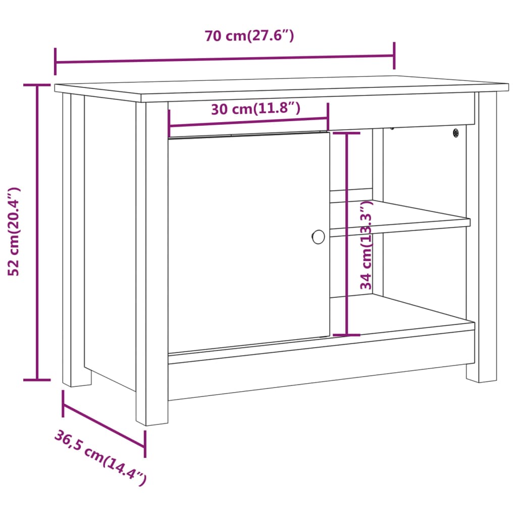 Tv-Meubel 70X36,5X52 Cm Massief Grenenhout Zwart
