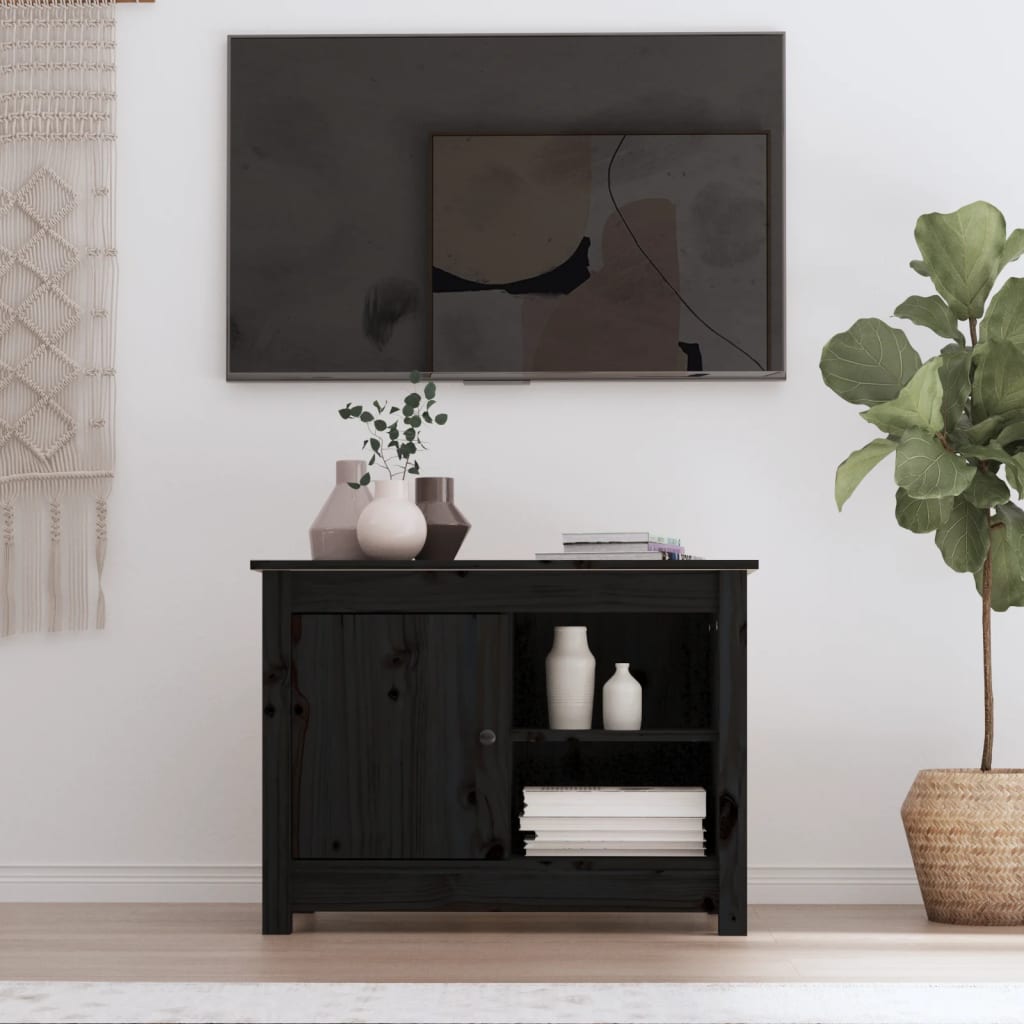 Tv-Meubel 70X36,5X52 Cm Massief Grenenhout Zwart