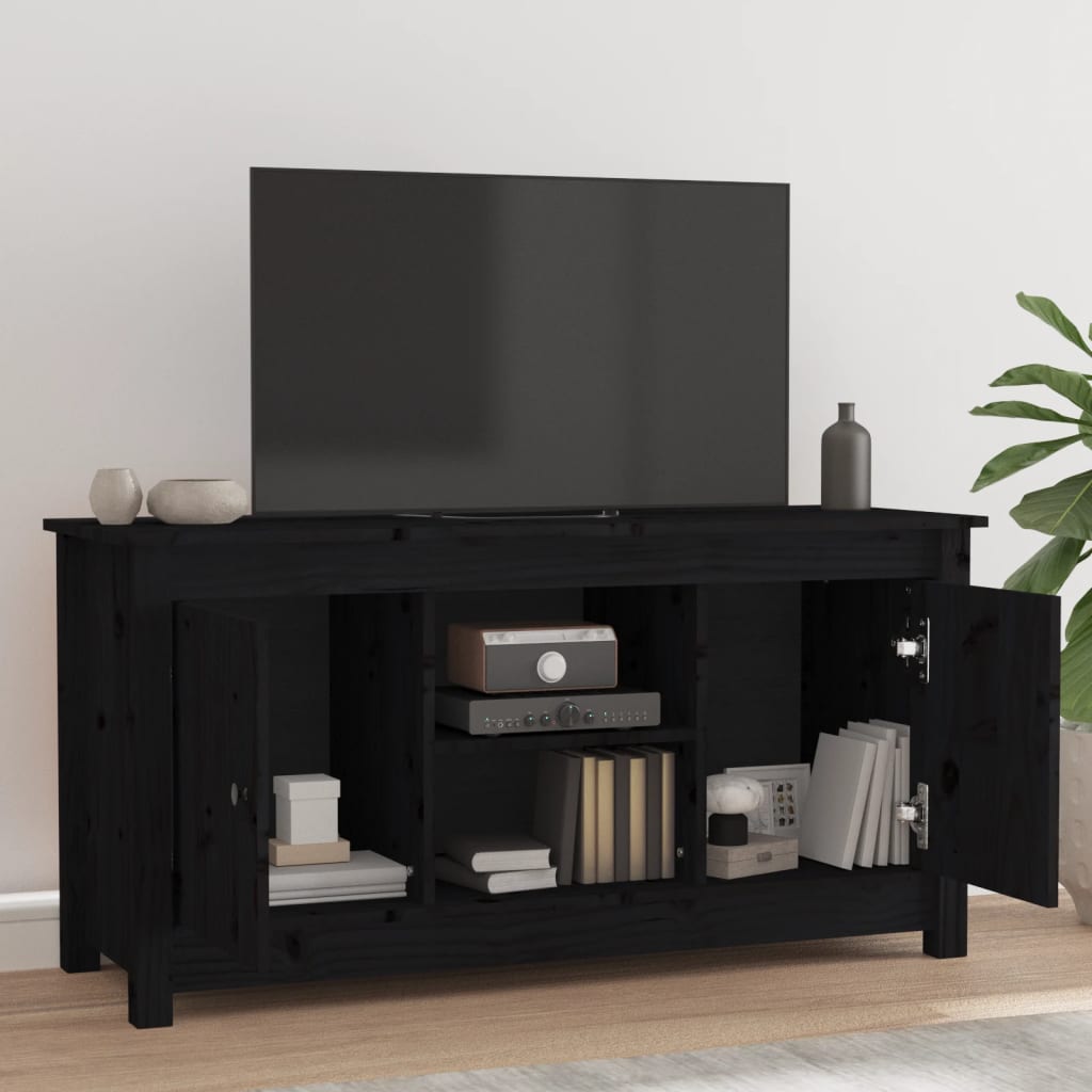 Tv-Meubel 03X36,5X52 Cm Massief Grenenhout Zwart