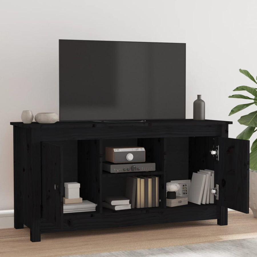 Tv-Meubel 03X36,5X52 Cm Massief Grenenhout Zwart