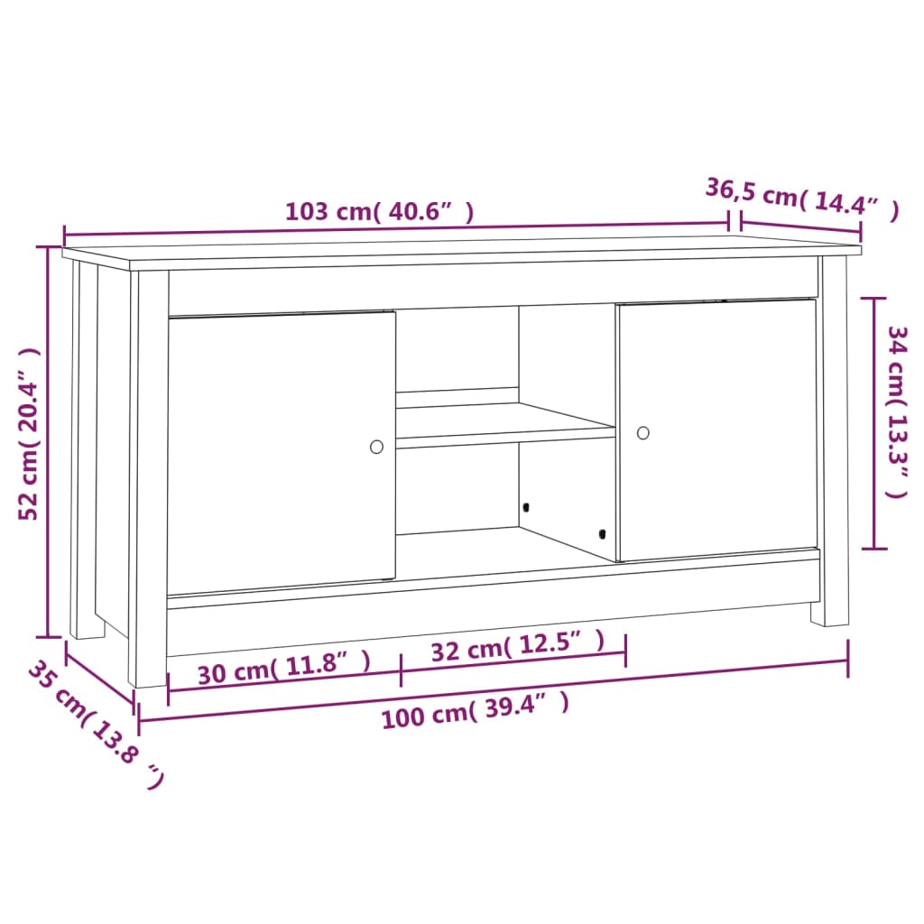 Tv-Meubel 03X36,5X52 Cm Massief Grenenhout Zwart