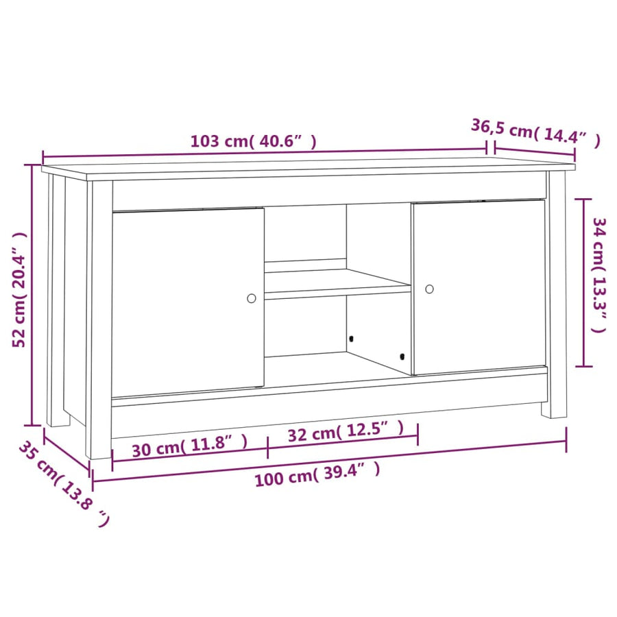 Tv-Meubel 03X36,5X52 Cm Massief Grenenhout Zwart