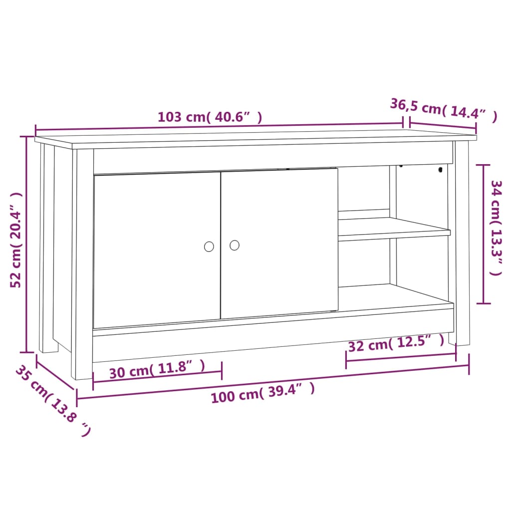 Tv-Meubel 03X36,5X52 Cm Massief Grenenhout Wit