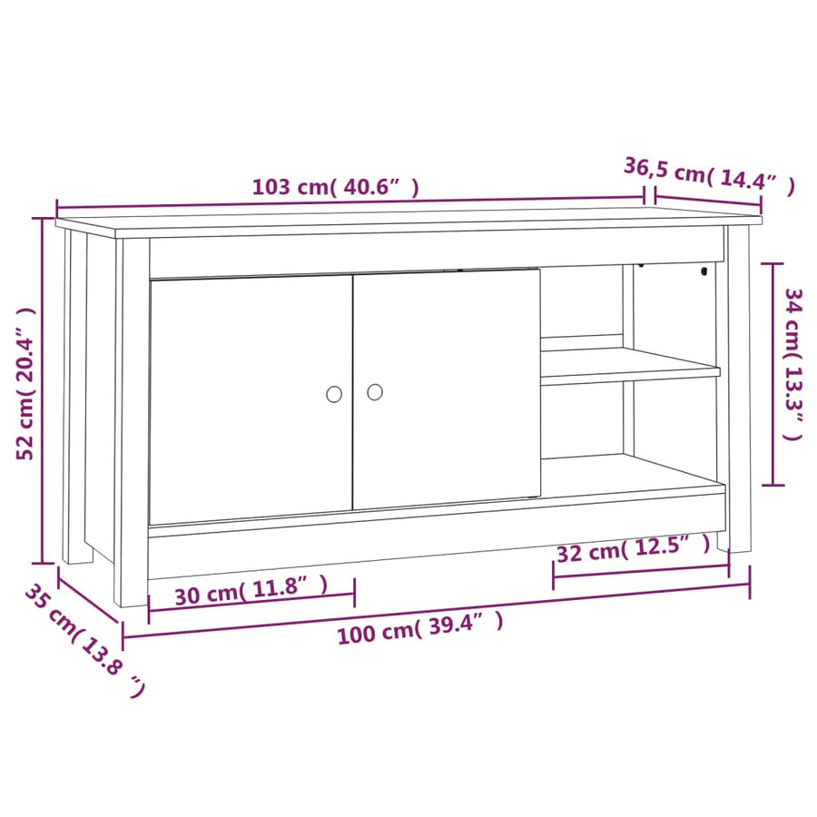 Tv-Meubel 03X36,5X52 Cm Massief Grenenhout Wit