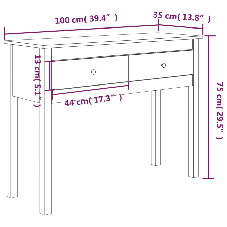 Wandtafel 100X35X75 Cm Massief Grenenhout Naturel 100 cm