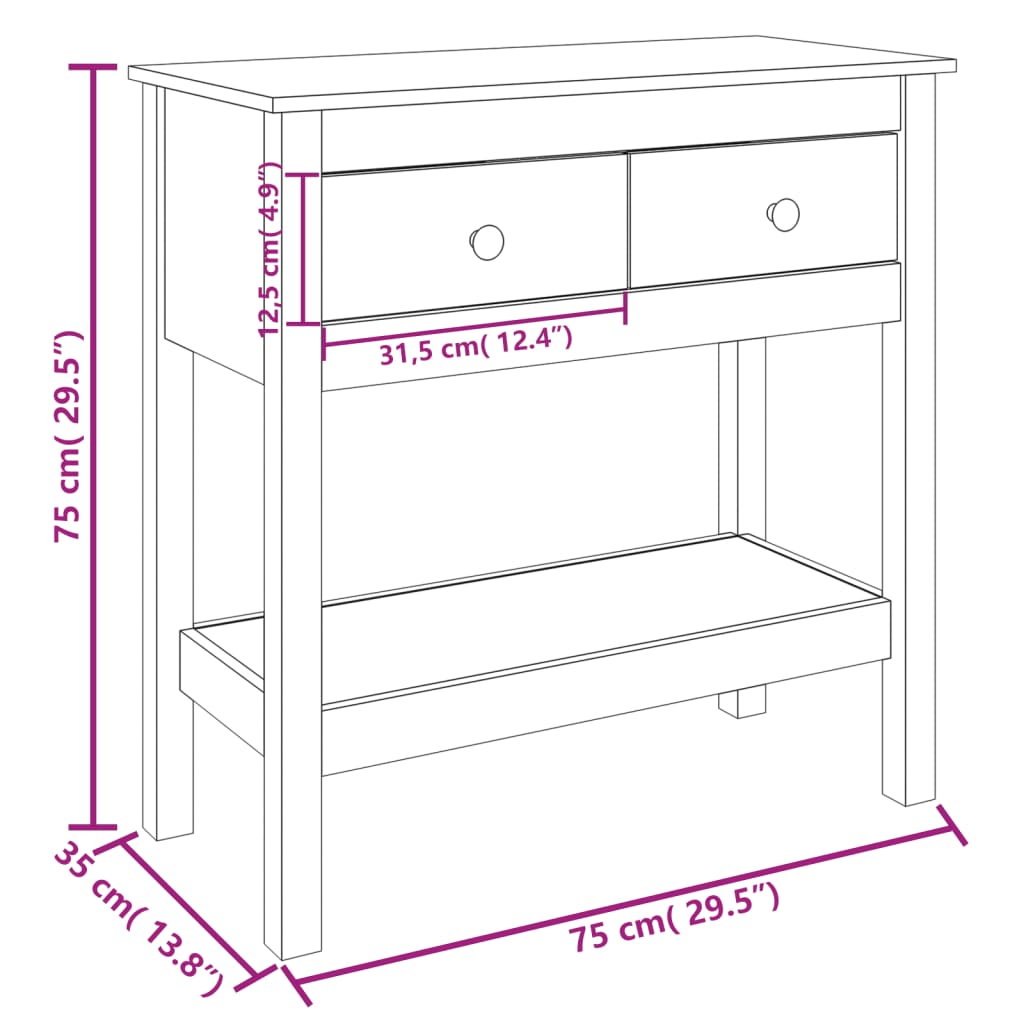 Wandtafel Massief Grenenhout 75 x 35 x 75 cm Naturel