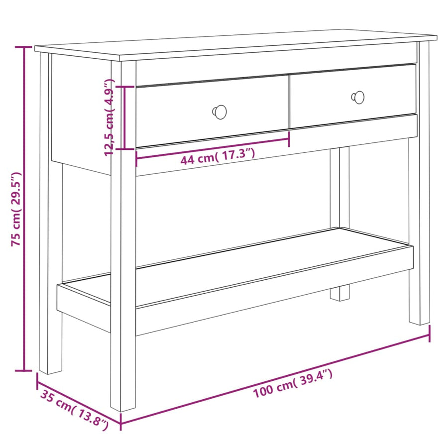 Wandtafel 100X35X75 Cm Massief Grenenhout
