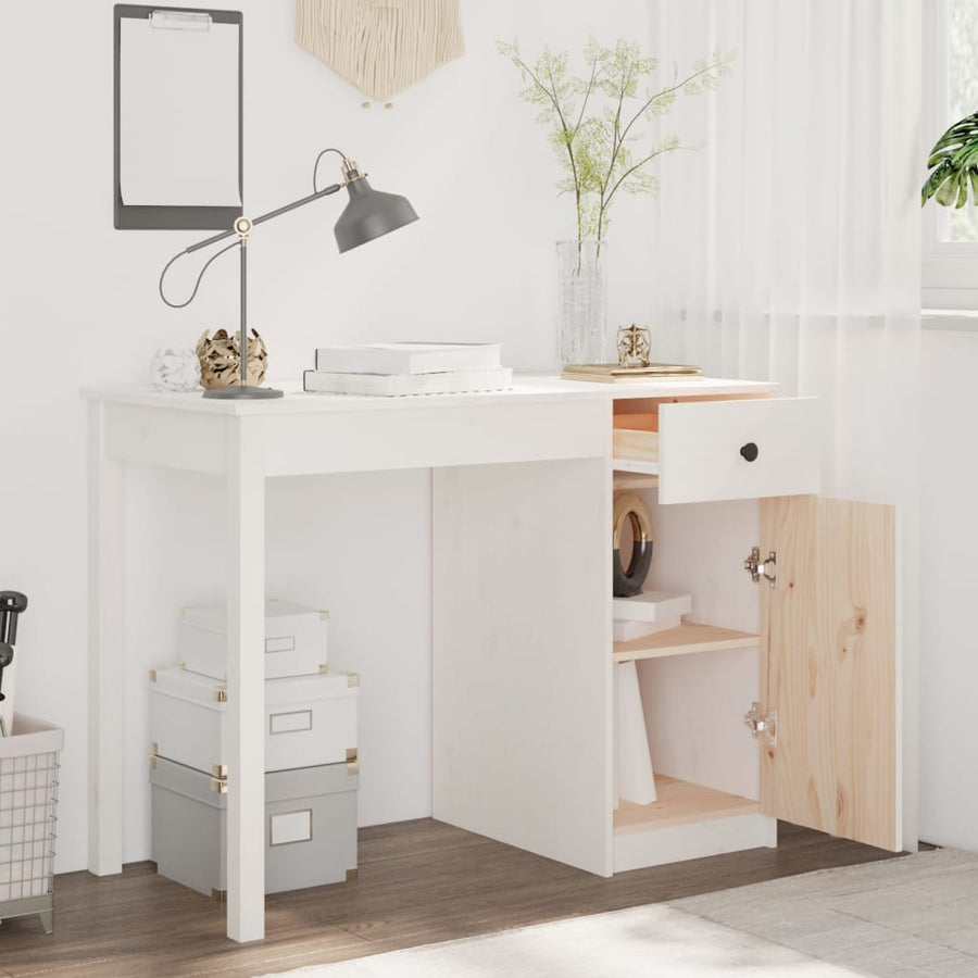 Bureau 100X50X75 Cm Massief Grenenhout Wit