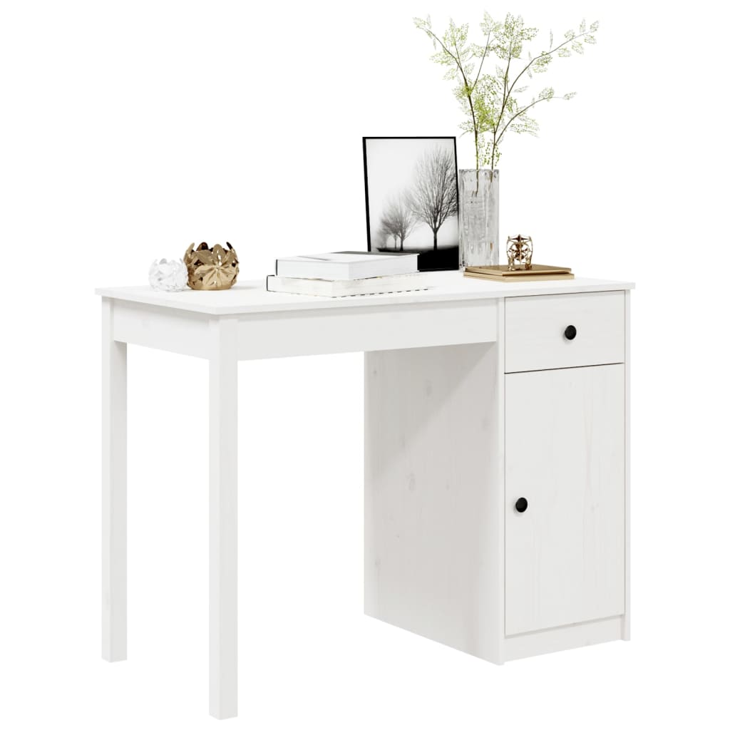 Bureau 100X50X75 Cm Massief Grenenhout Wit
