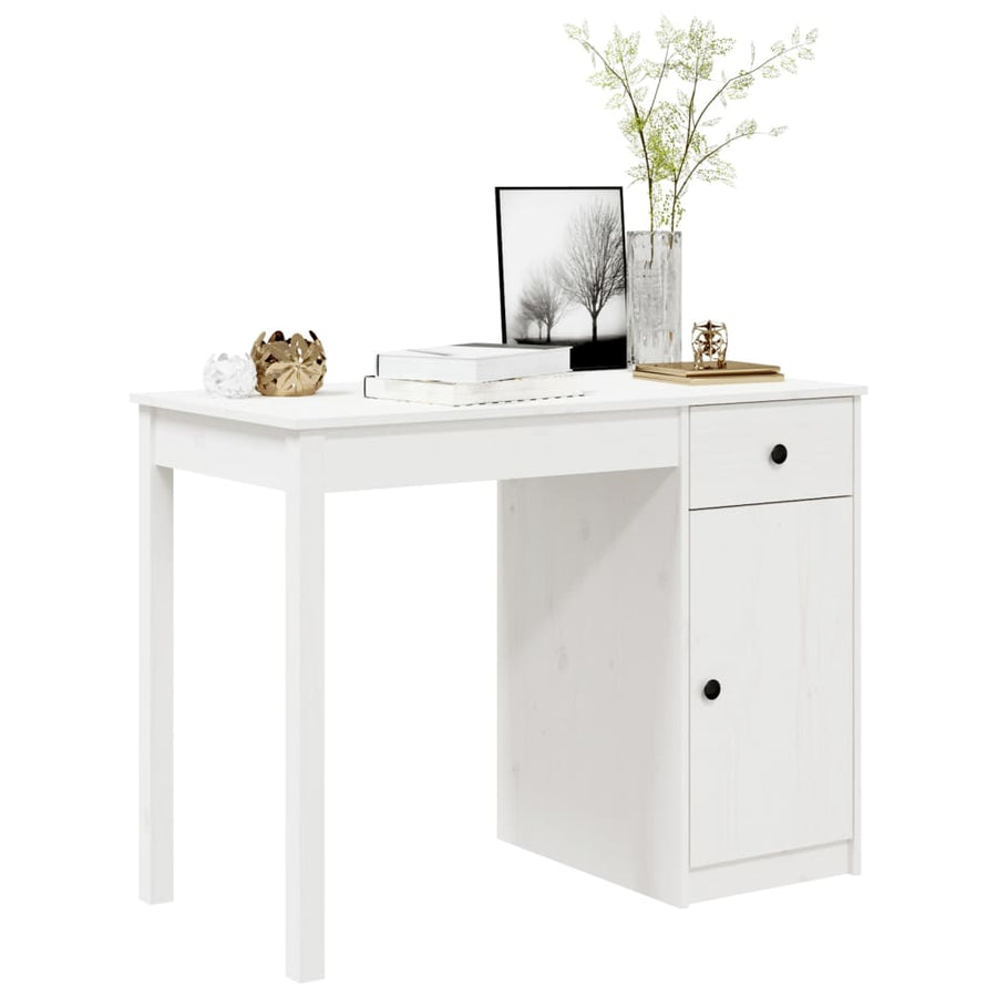 Bureau 100X50X75 Cm Massief Grenenhout Wit
