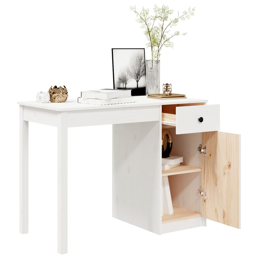 Bureau 100X50X75 Cm Massief Grenenhout Wit