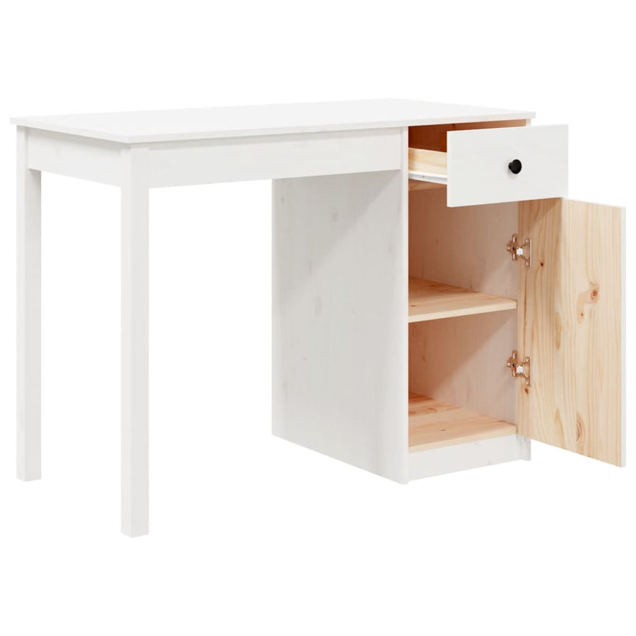 Bureau 100X50X75 Cm Massief Grenenhout Wit
