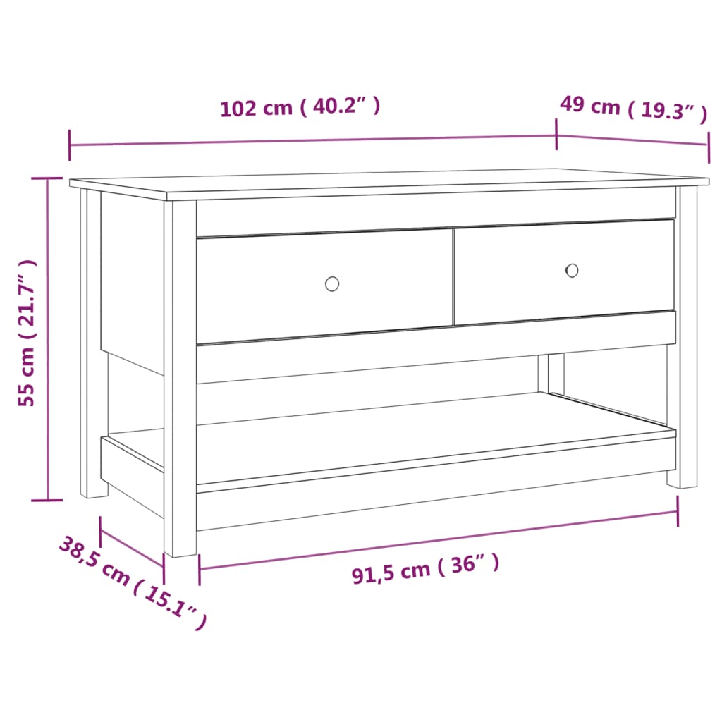 Salontafel 102X49X55 Cm Massief Grenenhout Zwart