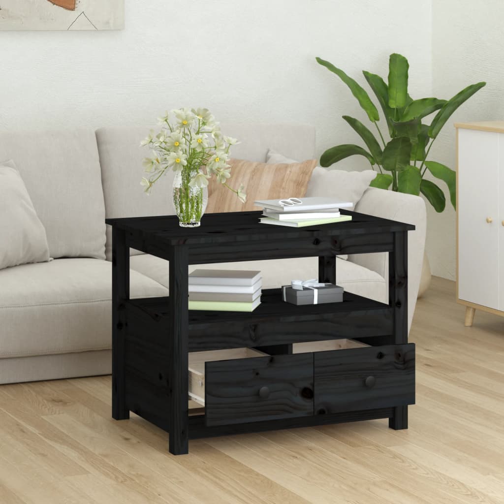 Salontafel 7X49X55 Cm Massief Grenenhout Zwart
