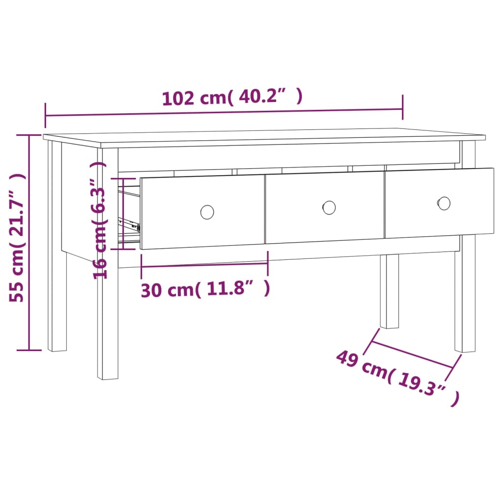 Salontafel 102X49X55 Cm Massief Grenenhout Honingbruin
