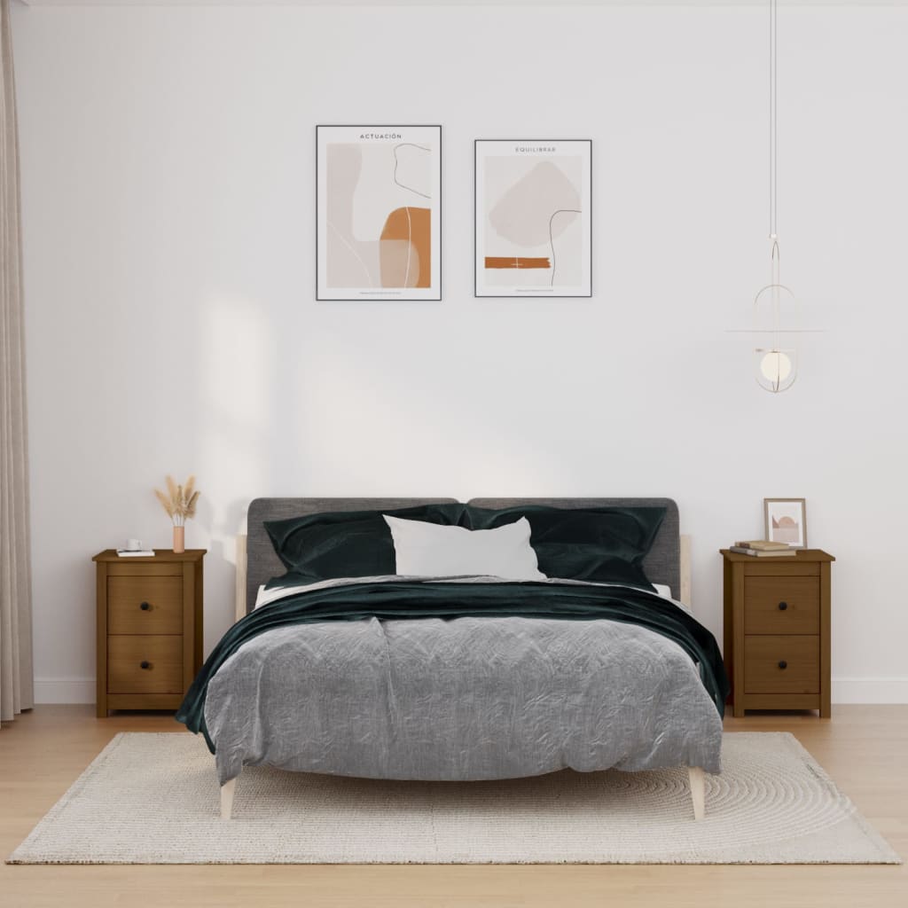 Nachtkastjes 2 St 40X35X61,5 Cm Massief Grenenhout Honingbruin