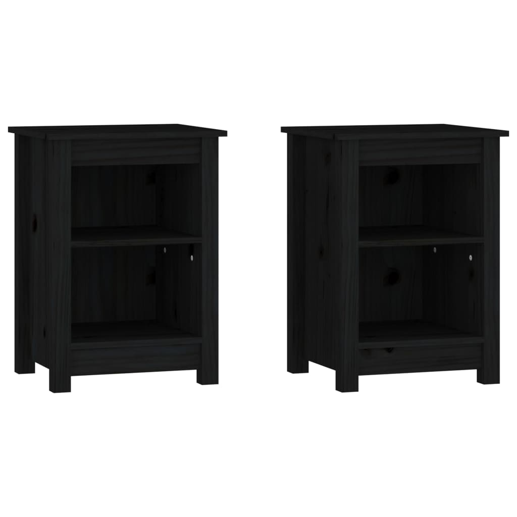 Nachtkastjes 2 St 40X35X55 Cm Massief Grenenhout Zwart
