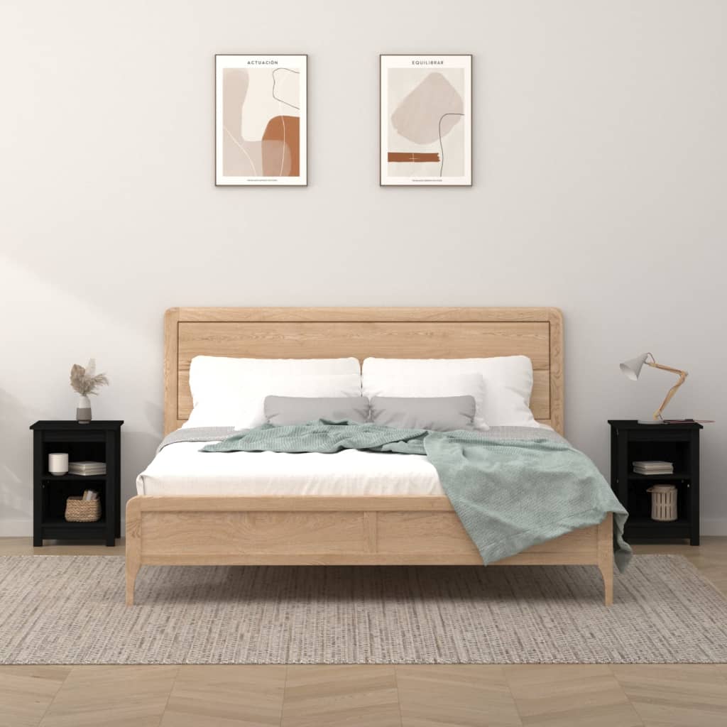 Nachtkastjes 2 St 40X35X55 Cm Massief Grenenhout Zwart